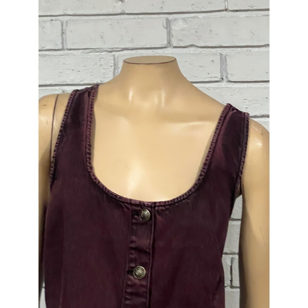 Rag & Bone Burgundy Denim Button Front Sleeveless Vest Top Size 16 - Picture 2 of 5
